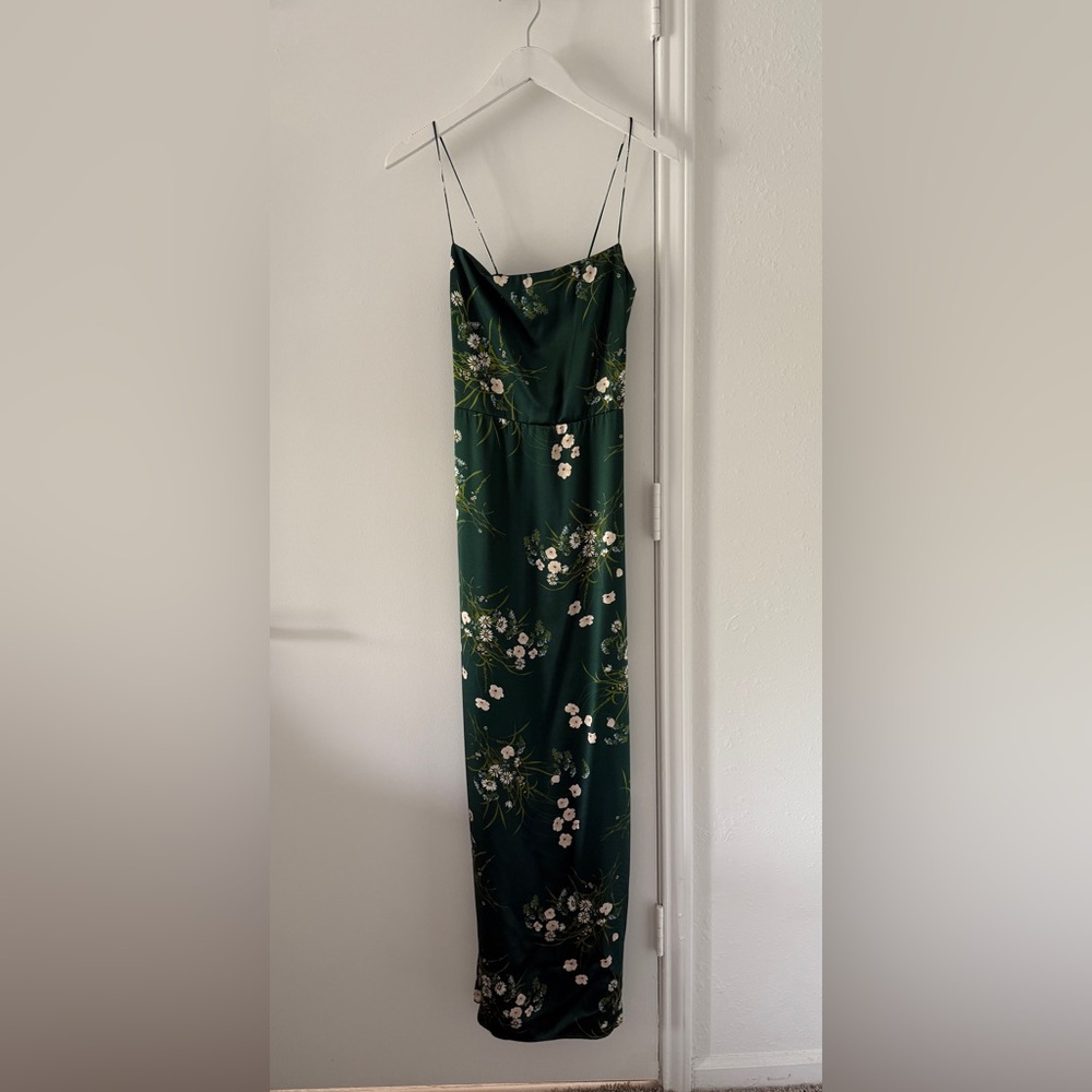 Reformation Green Floral Frankie Silk Dress